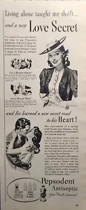 Pepsodent Antiseptic Mouth Wash Breath Kissing Protection Vintage Print Ad 1940 - Picture 1 of 4
