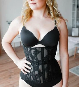 Lace Corset Mesh Underbust Lingerie Steel Boned Black Size XL 39'' - Picture 1 of 7