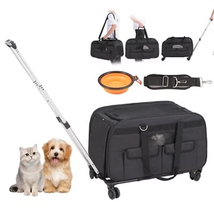 Cat Carrier with Wheels Rolling Pet Carrier with Handle 35 lbs Black - Picture 1 of 12