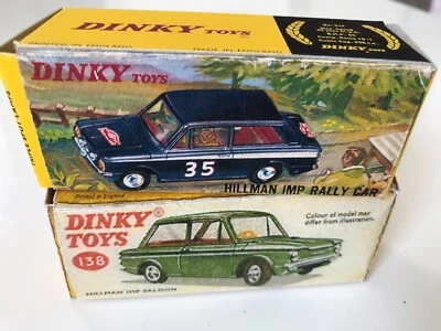 Dinky Toy Hillman Imps X2 1 Rally y 1 Green Inc. cajas de reproducción Foto 1 de 4