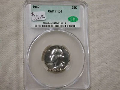 1942 Washington Quarter Proof CAC PR64 - Image 1 of 4