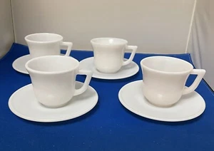 Set Of 4 Hazel Atlas Childs White Milk Glass Tea Cup & Saucer Demitasse - Picture 1 of 11