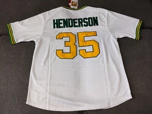 NWT Mens Rickey Henderson Oakland A's White Baseball Jersey (L) - Picture 1 of 2