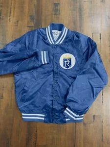 Giacca Bomber Vintage MLB Kansas City Royals Blu Raso Linea Gesso Adulto Taglia M - Foto 1 di 4