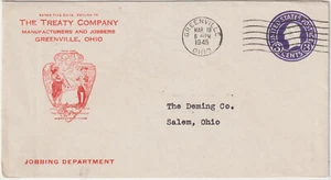 1945 3ct Purple ent GREENVILLE OHIO Illust advt The Treaty Company (B307) - Picture 1 of 1