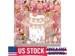 Rose Gold Birthday Decorations,Happy Birthday Banner,Rose Gold Balloons - Picture 1 of 8