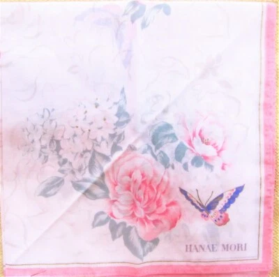 HANAE MORI *белый бабочка роза носовой платок 42 см /GOTORET * 22 - Изображение 1 из 4
