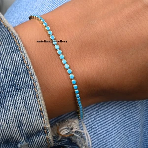 5 Ct Round Lab-Created Blue Turquoise Tennis Bracelet 14k Yellow Gold Plated - Picture 1 of 5