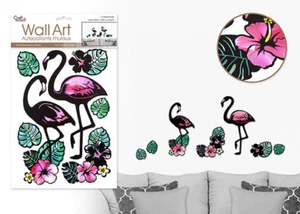 Lasereffekt FLAMINGOS Wandsticker 7 Aufkleber schwarz tropische Blumen Blätter - Bild 1 von 1