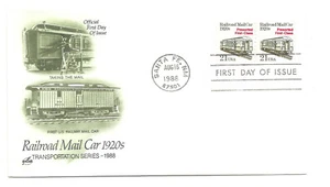 2265 21c vagón de correo de ferrocarril década de 1920, par de bobinas ArtCraft, FDC - Imagen 1 de 1