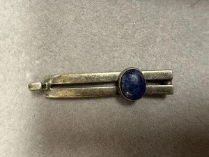 Vintage Silver Tone Lapis Lazuli Blue Stone Wedding Collictible Tie Clip 4178 - Picture 1 of 6