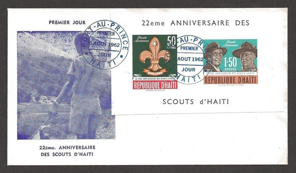 1962 Haiti Boy Scouts 22nd anniversary BP SS FDC - Image 1 of 1