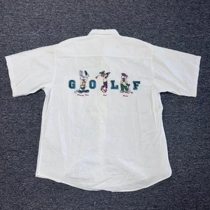 Camisa de golf vintage Acme Looney Tunes manga corta con botones para hombre - talla L blanca - Imagen 1 de 6