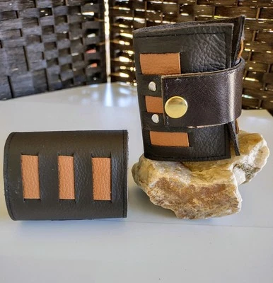 Genuine Leather Men's Cuff  Bracelet Brown/Orange biker Retro Style Gift For Him - Image 1 of 4