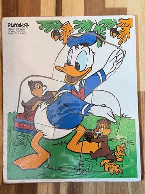 1979 Playskool Donald Duck Puzzle 190-02 8pc Wood Tray Disney Vintage USA - Image 1 of 3