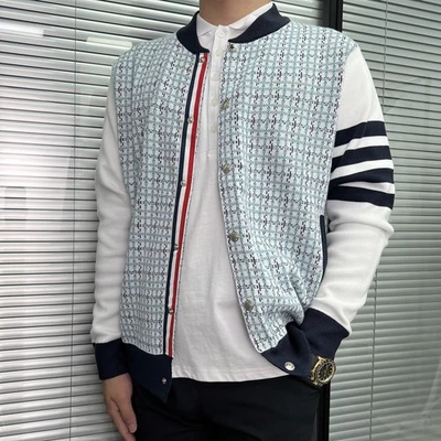 Nuevo cárdigan chaqueta cuello alto a rayas clásico Thom Browne para hombre NUEVO. Foto 1 de 4