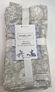 SHABBY CHIC SERVIETTEN (8) GRAU WEISS HASE KANINCHEN PILZ 18 X 18 100 % BAUMWOLLE NEU IN VERPACKUNG - Bild 1 von 4