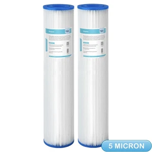 2 Pack 20" x 4.5" 5 Micron Washable Pleated Sediment Water Filter Whole House - Picture 1 of 11