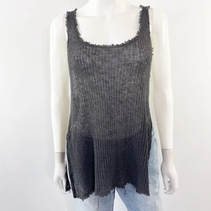 Ecote Gray Knit Tank Top Size S Scoop Neck Garbagecore Grunge Distressed Raw Hem - Picture 1 of 8