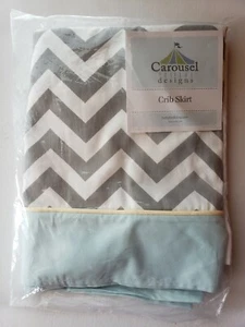 Carousel Designs Crib Skirt NEW Gray Blue Yellow - Picture 1 of 2