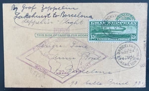 1930 USA Graf Zeppelin Uprated PS postcard cover Around the World #C13 Barcelona - Picture 1 of 2