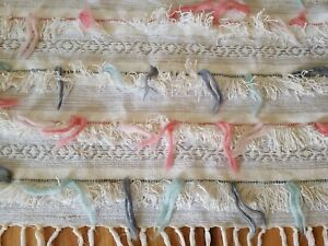 Anthropologie Hand Tied Wool Cotton Area Rug 4x5 Fringe Tassels Boho
