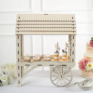 5 in Natural Laser Cut Mini Candy Cart Wooden CUPCAKE Dessert STAND Party Events - Picture 1 of 9