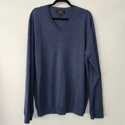 Pronto Uomo blue extra fine Merino Wool V-neck sweater mens size XXL Foto 1 de 4