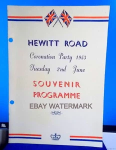 1953 ROYAL CORONATION PARTY Hewitt Road Street Party Souvenir Program - Foto 1 di 3