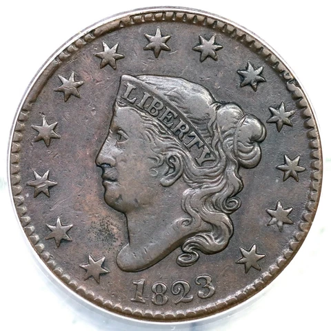 1823 N-2 R-2 ANACS VF 30 Details Matron or Coronet Head Large Cent Coin 1c Cover