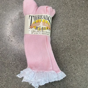 Threads Clothing for kids girls pink cotton Lyra slouch socks with lace trim - Picture 1 of 8