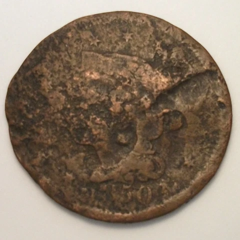1850 Braided Hair Large Cent "As Pictured" Cover