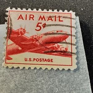 3x Lot 1949 Air Mail 5 Cent US Postage Stamp DC-4 Plane Used Red - Picture 1 of 3