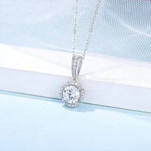 6.5mm 1Ct Moissanite Pendant Necklace Round 925 Sterling Silver Statement Women - Picture 1 of 5
