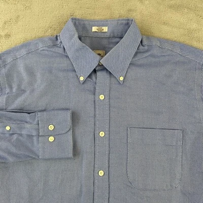 PETER MILLAR Nano Luxe Royal Oxford Shirt Men Large Blue Birdseye Long Sleeve - Image 1 of 4
