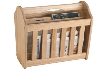 Standing Magazine Rack Rubberwood Newspaper Mail Wooden Shelf Storage Holder  - Image 1 of 2