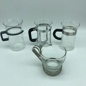 Lot Of 4 Different Bodum Bistro Espresso Coffee Cups Mugs Set Black Metal Handle - Picture 1 of 6