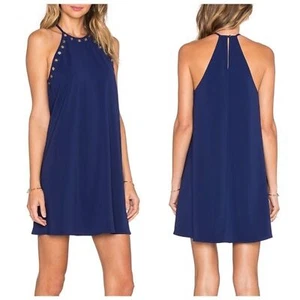 Amanda Uprichard Montauk Mini Dress XS Navy Blue Halter Gold Grommet Preppy Sz P - Picture 1 of 15