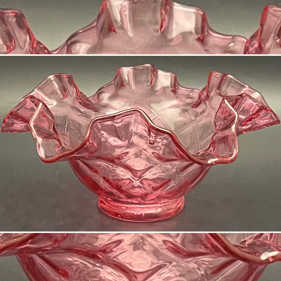 Edredón de arándano de vidrio artístico Fenton óptico con volantes compota/plato de caramelo EE. UU. 7" diámetro 3" t Foto 1 de 4