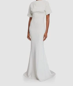 $695 Badgley Mischka Women's White Short Sleeve Boat Neck Gown Dress Size 2 - Picture 1 of 3