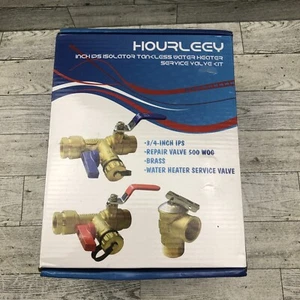 Hourleey Tankless Water Heater Service Valve Kit 3/4" IPS Brass 3-Piece - Picture 1 of 5