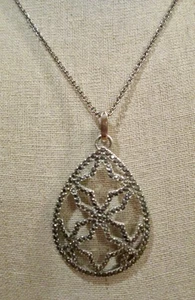 Vintage Monet Silver Tone Necklace Marcasite Teardrop Pendant Signed 20" - Bild 1 von 4