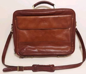 Vintage Cristina Rui Brown Leather Briefcase With Strap Made In Italy - Picture 1 of 15