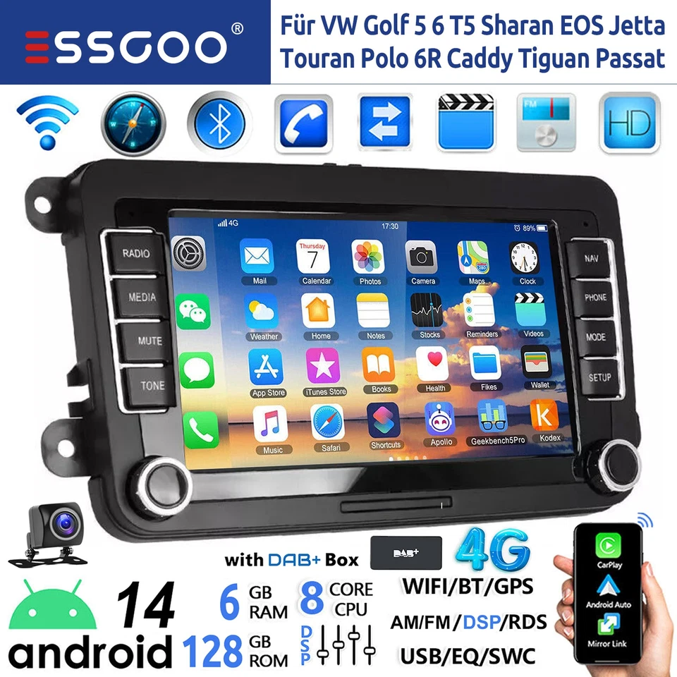 DAB+ Android14 6+128G Carplay Autoradio GPS 4G Für VW GOLF 5 6 Passat Tiguan EOS - Bild 1 von 4