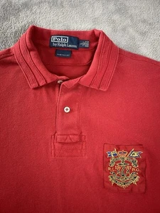 Polo Ralph Lauren Polo Shirt Mens L Custom Fit Red 381 Bleeker Embroidered Crest - Picture 1 of 18