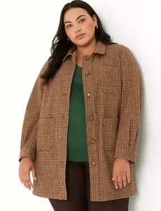 NWT Lane Bryant Womens Brushed Faux Wool Houndstooth Jacket Button Up Tan 20 - Picture 1 of 5