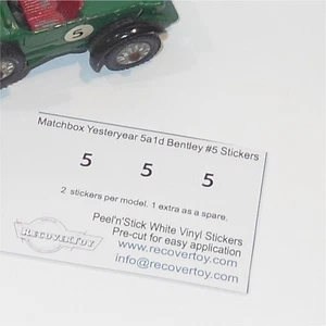 Matchbox Yesteryear 5 a 1929 Bentley 1st Issue Small #5 Sticker Set - Picture 1 of 4