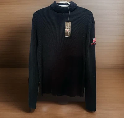 Vintage Polo Jeans Ralph Lauren Negro Cuello Alto Acanalado Suéter NUEVO CON ETIQUETAS PARCHE EE. UU. Foto 1 de 4