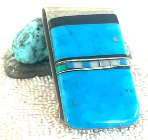 Vintage Navajo Türkis Onyx Intarsien Geldklammer - Bild 1 von 7