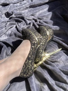 Plateau High Heels Gold Schwarz Spitze Glänzend 39 Pumps Hoch Schuh Damen Party - Bild 1 von 10
